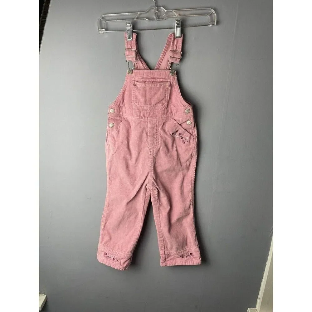 Cherokee 4t corduroy overalls, pink with embroidered flower detail